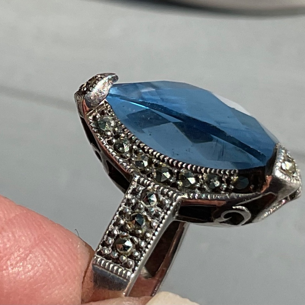 DBJ Topaz Marcasite Ring 925 silver Vintage size 7 - Picture 6 of 15